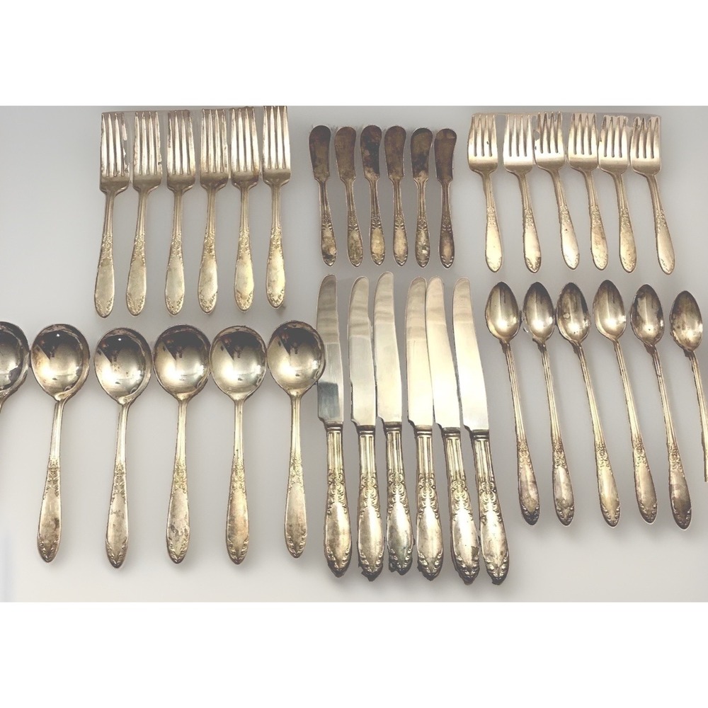 Silverplate Flatware Hollywood Regency Set VTG National Silver King Edward LOT